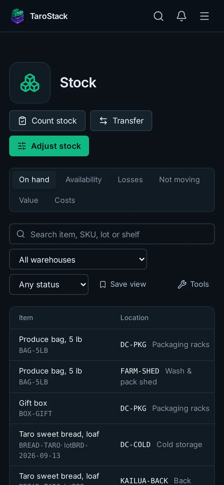 Stock on a phone